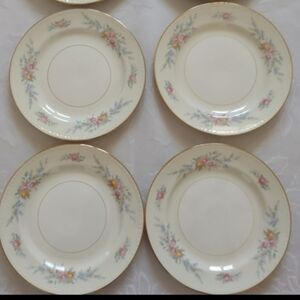 Homer Laughlin Vintage Eggshell pink floral dessert appetizer 4 plates
